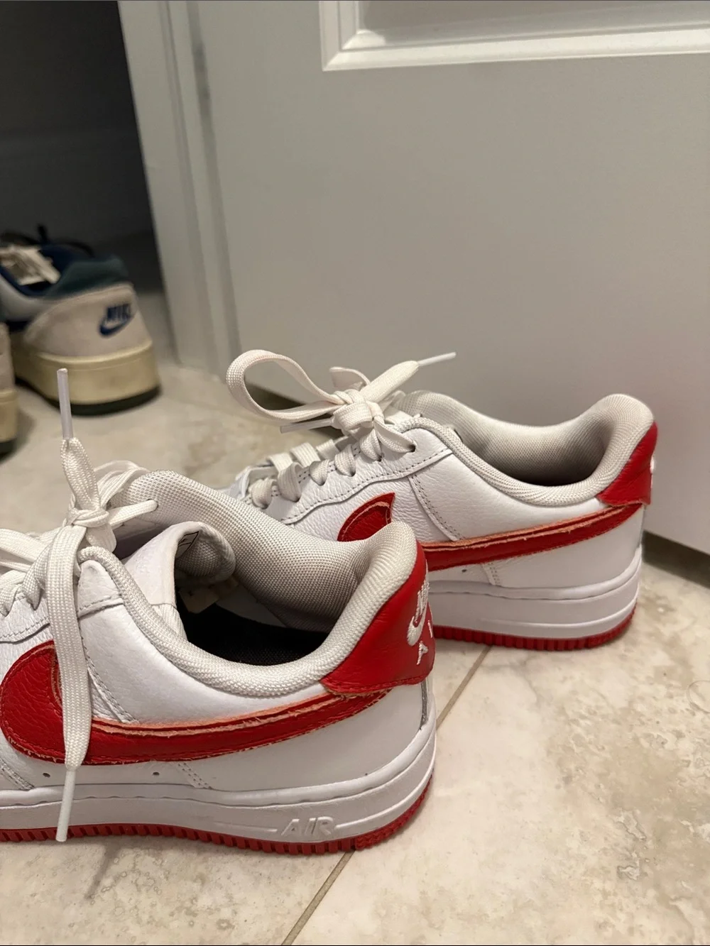 Nike Kids White Sneakers with Red Swoosh - Picture 3 of 7